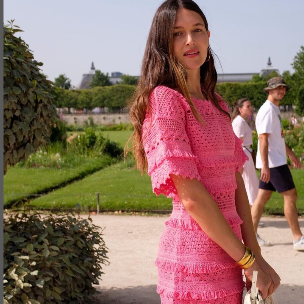 Maje Paris Rose Fringe Crochet Mini Dress Unlined